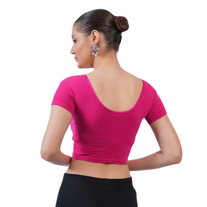 Vami Women's Cotton Stretchable Readymade Blouses - Fuchsia