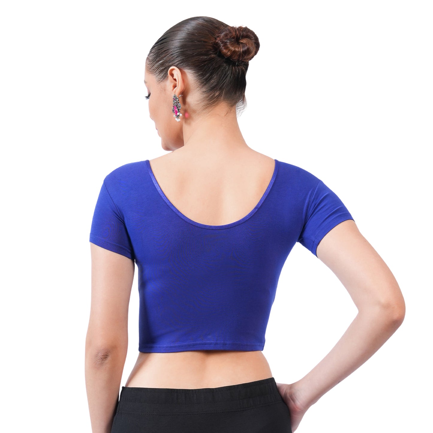 Vami Women's Cotton Stretchable Readymade Blouses - Ink Blue