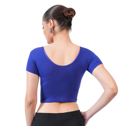 Vami Women's Cotton Stretchable Readymade Blouses - Ink Blue