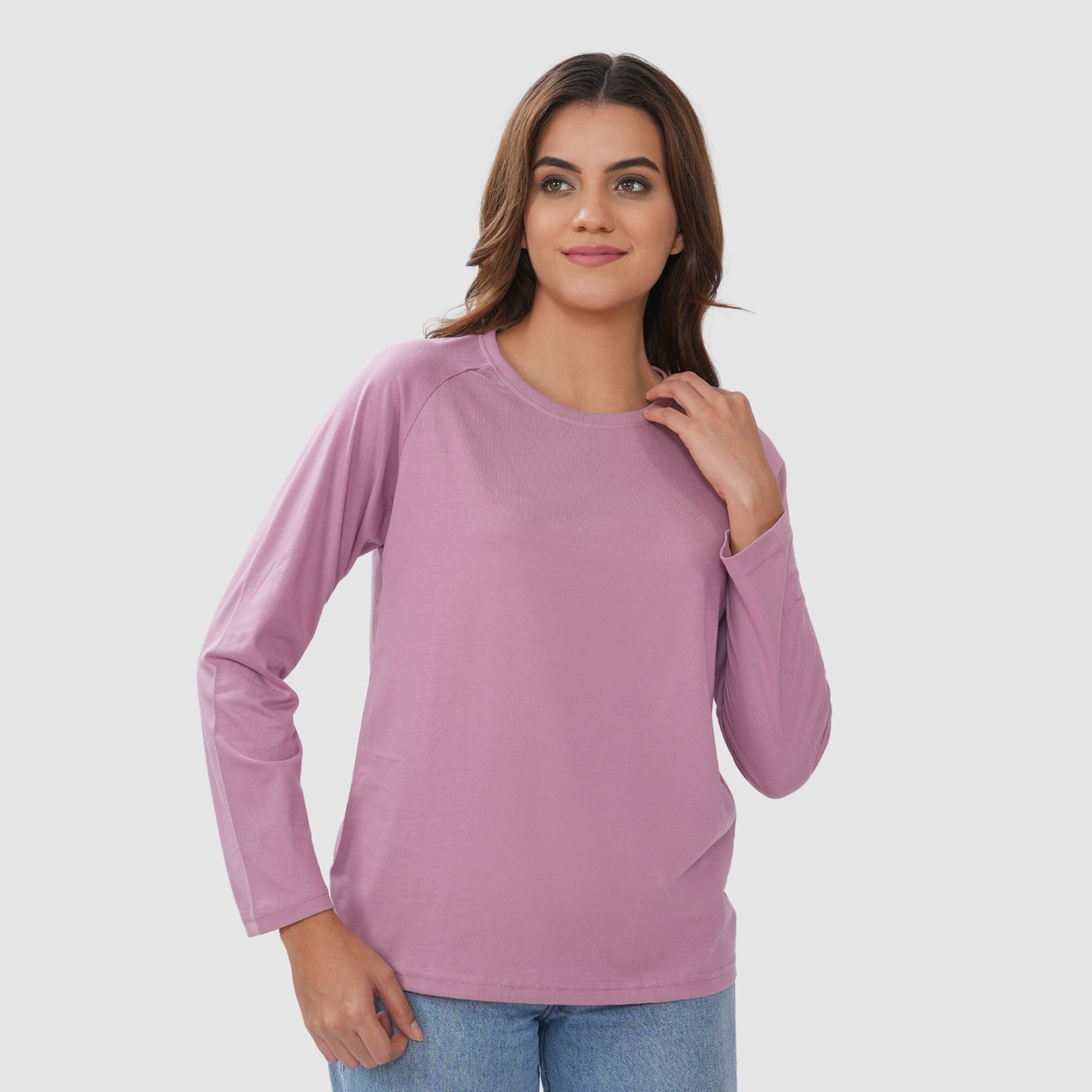 Women Round Neck Lounge Wear Printed Tee- Comfort Fit - Lilac