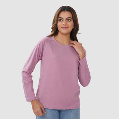 Women Round Neck Lounge Wear Printed Tee- Comfort Fit - Lilac