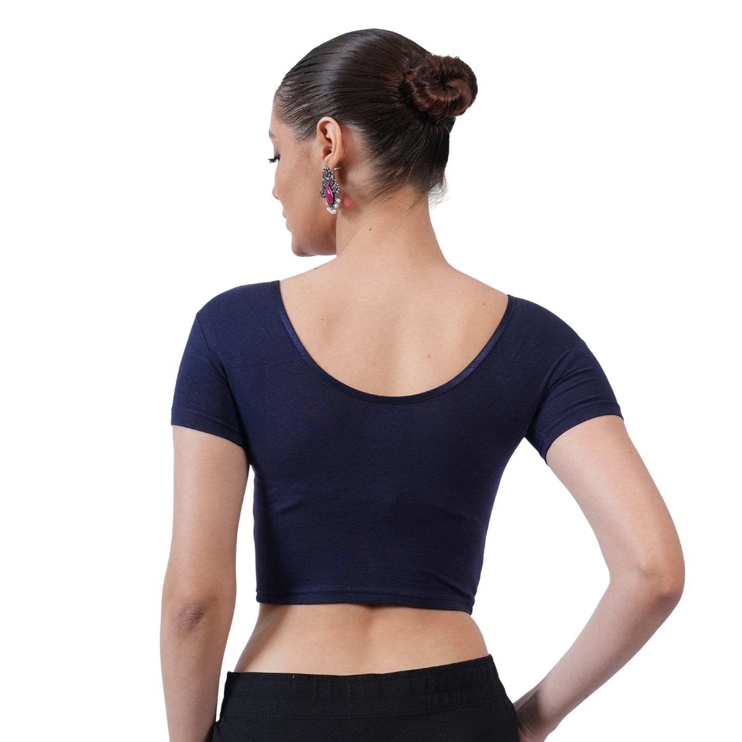 Vami Women's Cotton Stretchable Readymade Blouses - Navy