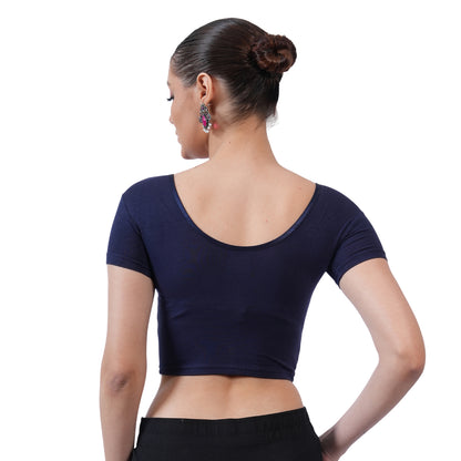 Vami Women's Cotton Stretchable Readymade Blouses - Navy