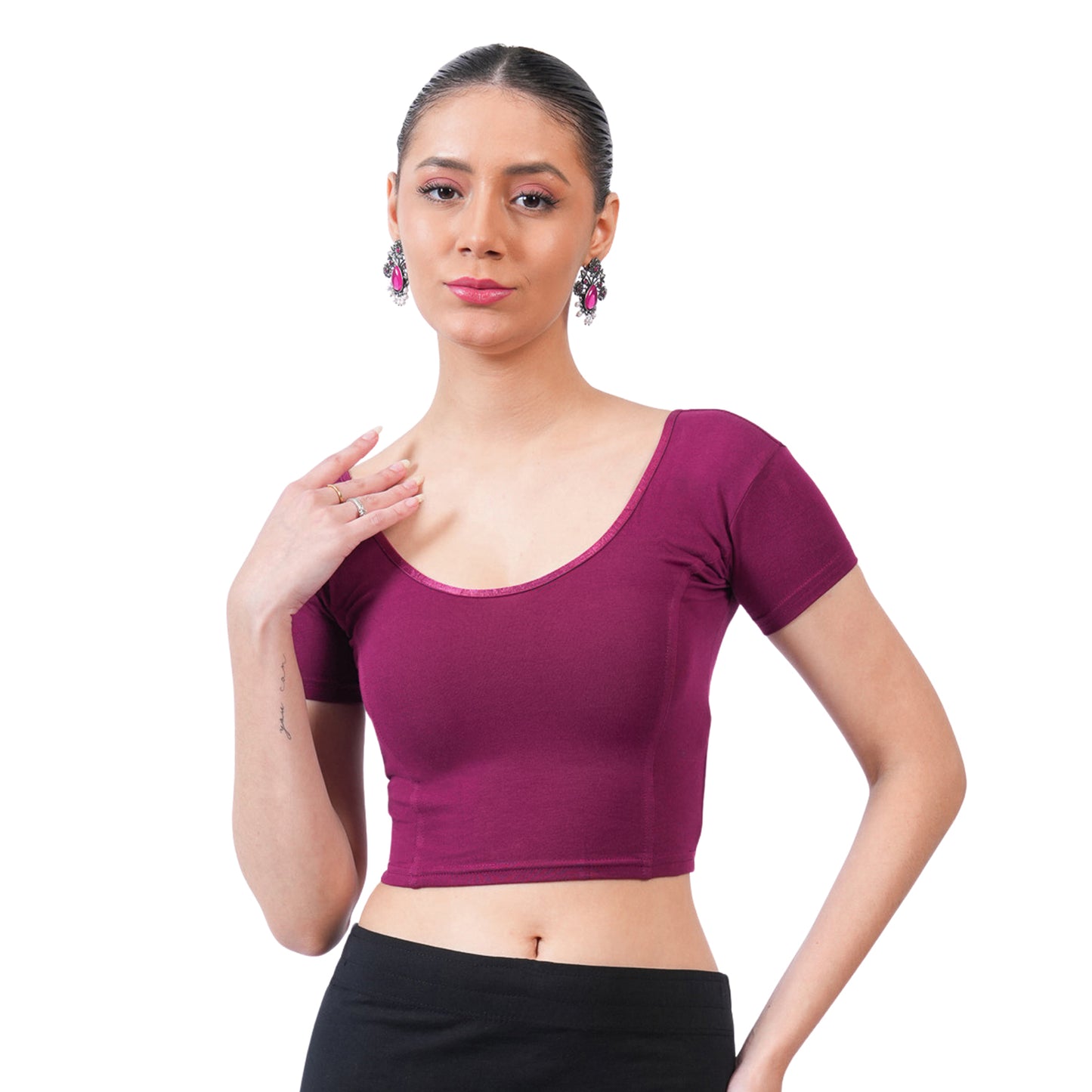 Vami Women's Cotton Stretchable Readymade Blouses - Violet