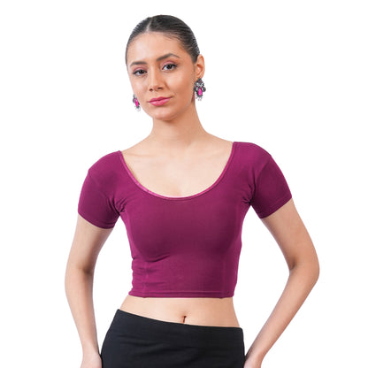 Vami Women's Cotton Stretchable Readymade Blouses - Violet