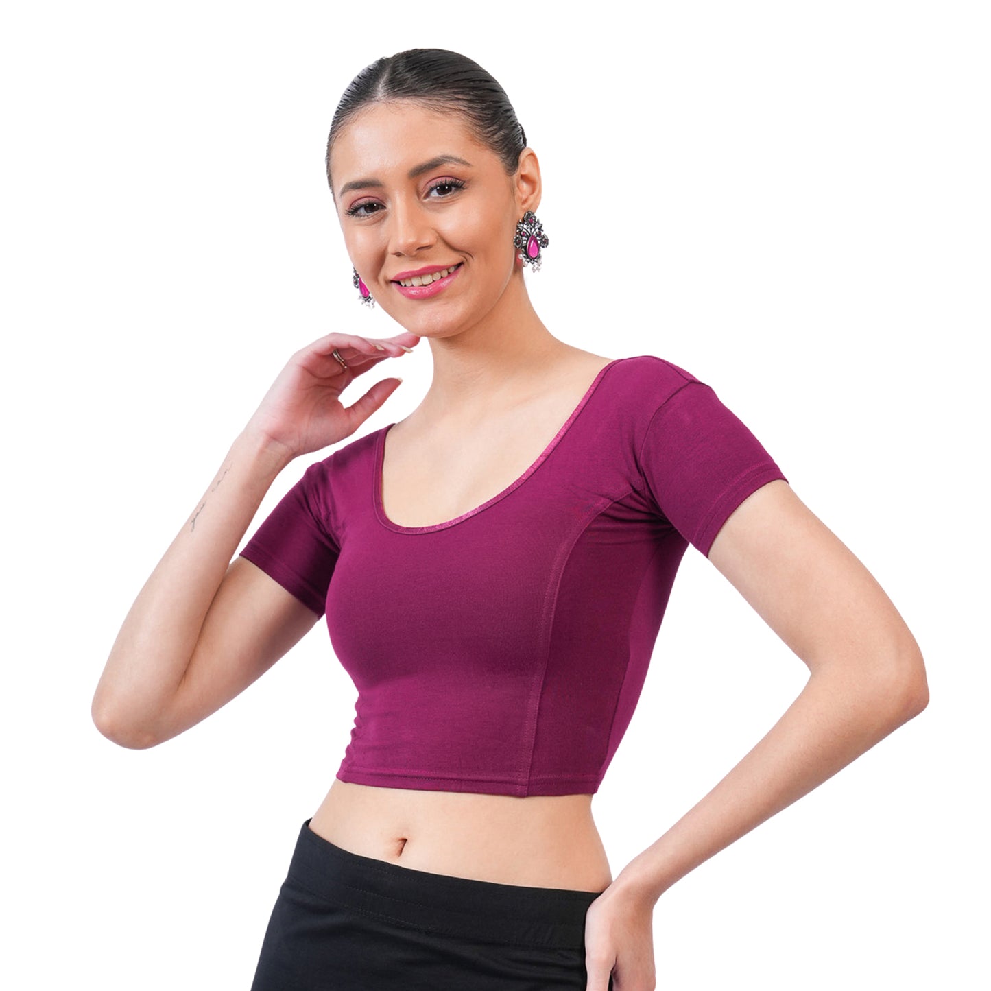 Vami Women's Cotton Stretchable Readymade Blouses - Violet