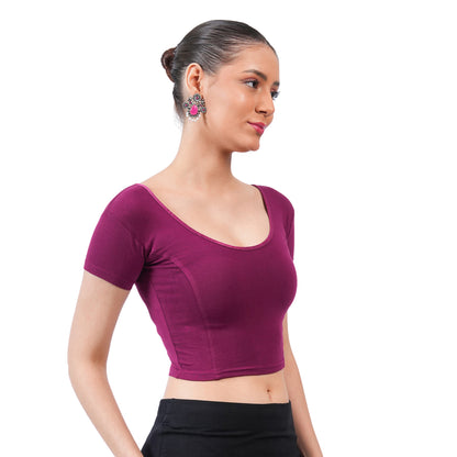 Vami Women's Cotton Stretchable Readymade Blouses - Violet