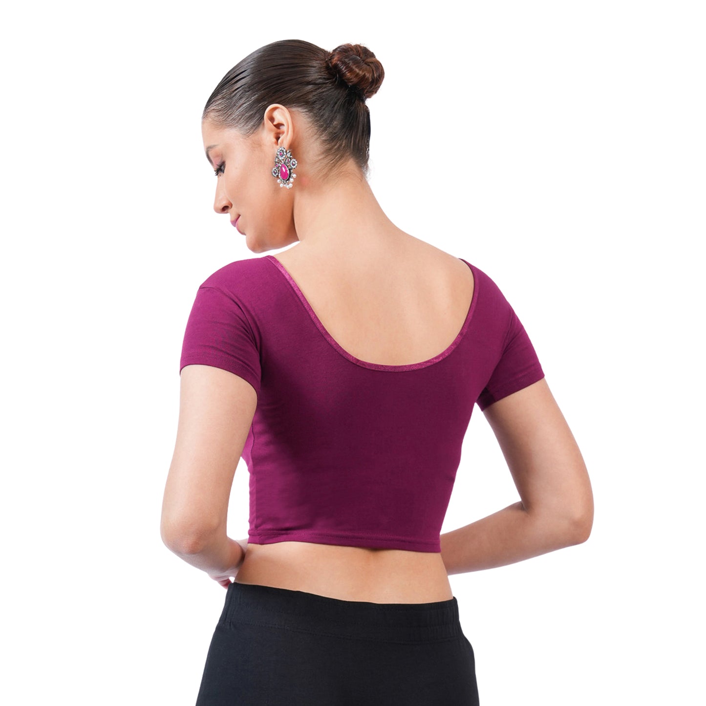 Vami Women's Cotton Stretchable Readymade Blouses - Violet