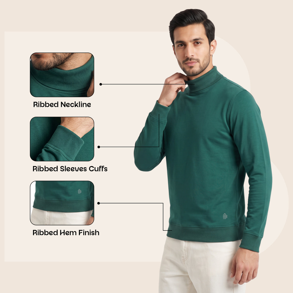 Men's Winter Turtleneck Sweatshirt | Polyester Cotton Blend | Extra Soft | Mens winter Wear|  Lightweight & Warm Full Sleeve High Neck Pullover for Men.