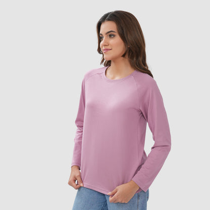 Women Round Neck Lounge Wear Printed Tee- Comfort Fit - Lilac