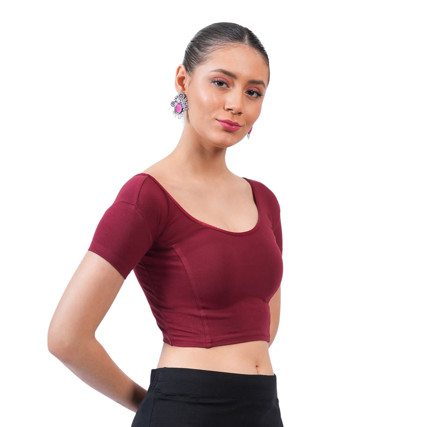 Vami Women's Cotton Stretchable Readymade Blouses - Dark Maroon