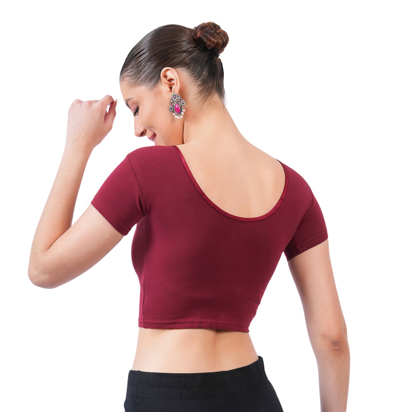 Vami Women's Cotton Stretchable Readymade Blouses - Dark Maroon