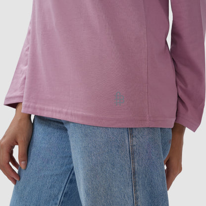 Women Round Neck Lounge Wear Printed Tee- Comfort Fit - Lilac