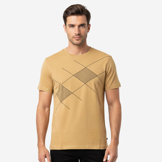 Men’s Printed Round‑Neck T‑Shirt (Warm Gold)