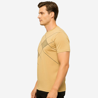 Men’s Printed Round‑Neck T‑Shirt (Warm Gold)