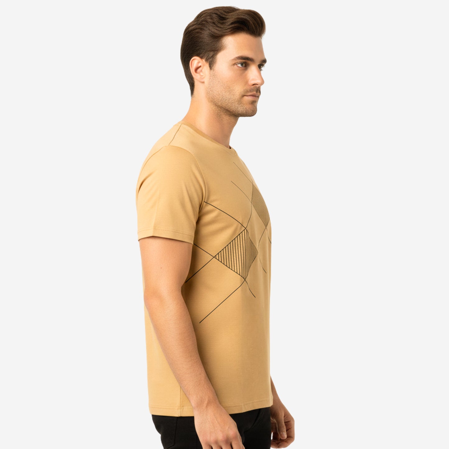 Men’s Printed Round‑Neck T‑Shirt (Warm Gold)