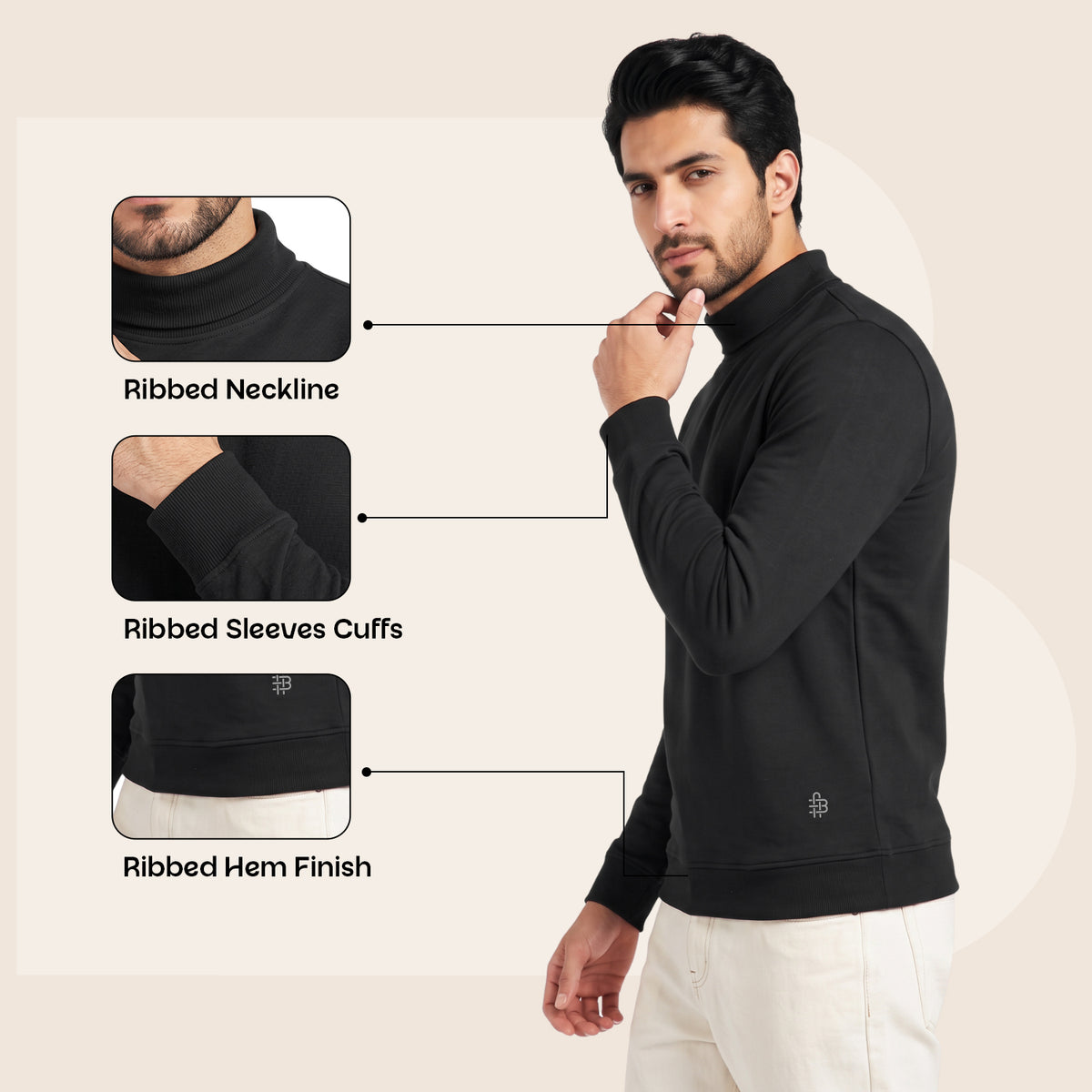 Men's Winter Turtleneck Sweatshirt | Polyester Cotton Blend | Extra Soft | Mens winter Wear|  Lightweight & Warm Full Sleeve High Neck Pullover for Men.
