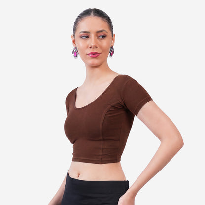 Vami Women's Cotton Stretchable Readymade Blouses - Chocolate Truffle