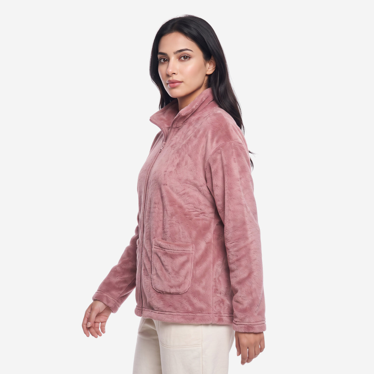 Bonjour Women’s 100 % polyester Winter Fleece Jacket | Soft Lightweight Warm Loungewear | Full-Zip Stand Collar.