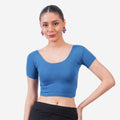 Vami Women's Cotton Stretchable Readymade Blouses - Turquoise