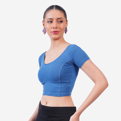Vami Women's Cotton Stretchable Readymade Blouses - Turquoise