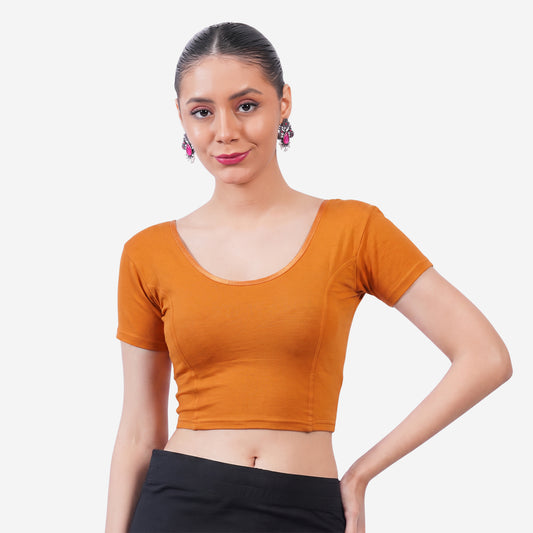 Vami Women's Cotton Stretchable Readymade Blouses - Vibrant Orange