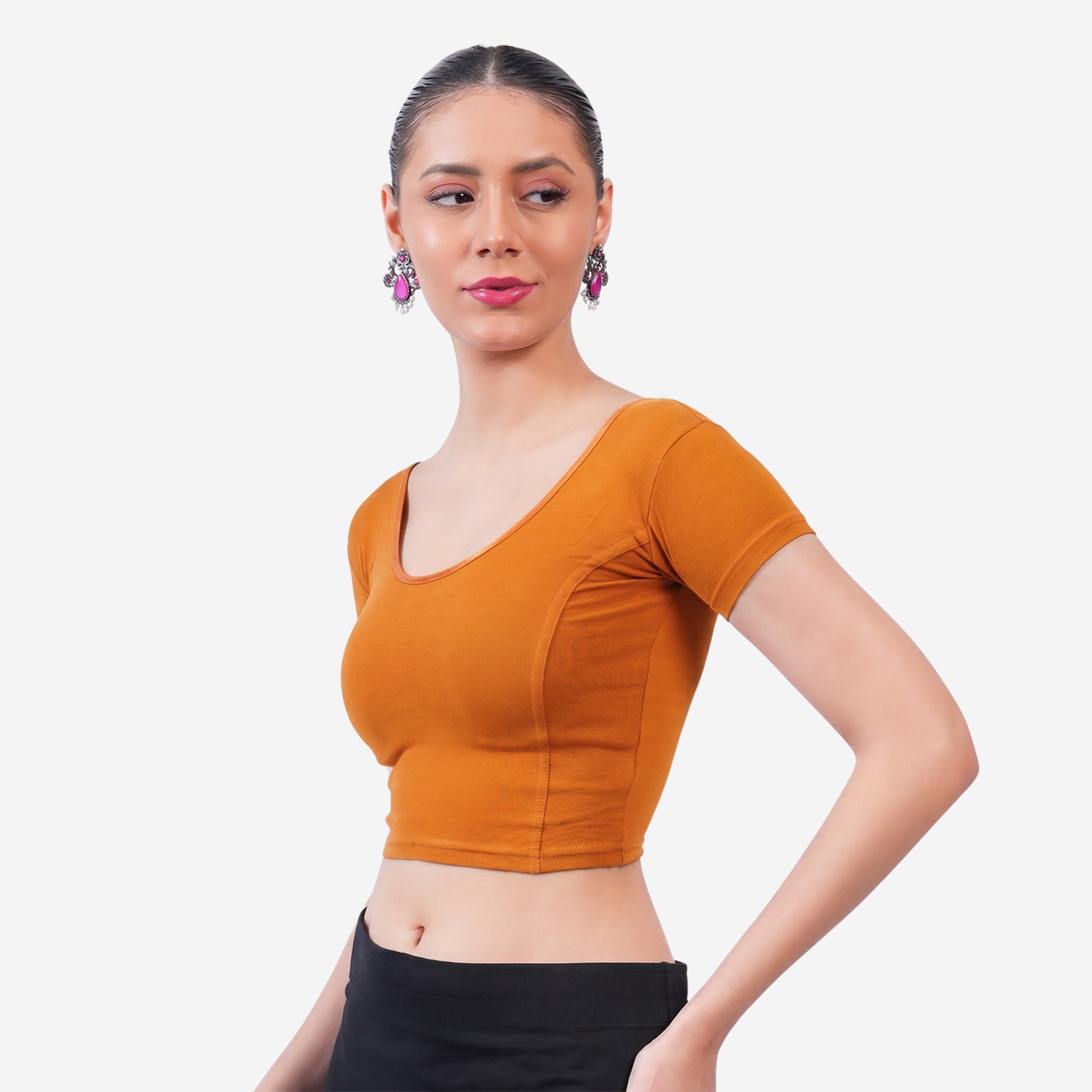 Vami Women's Cotton Stretchable Readymade Blouses - Vibrant Orange