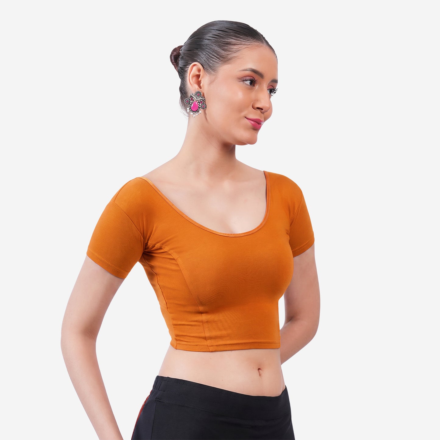 Vami Women's Cotton Stretchable Readymade Blouses - Vibrant Orange