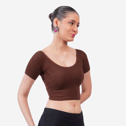 Vami Women's Cotton Stretchable Readymade Blouses - Chocolate Truffle