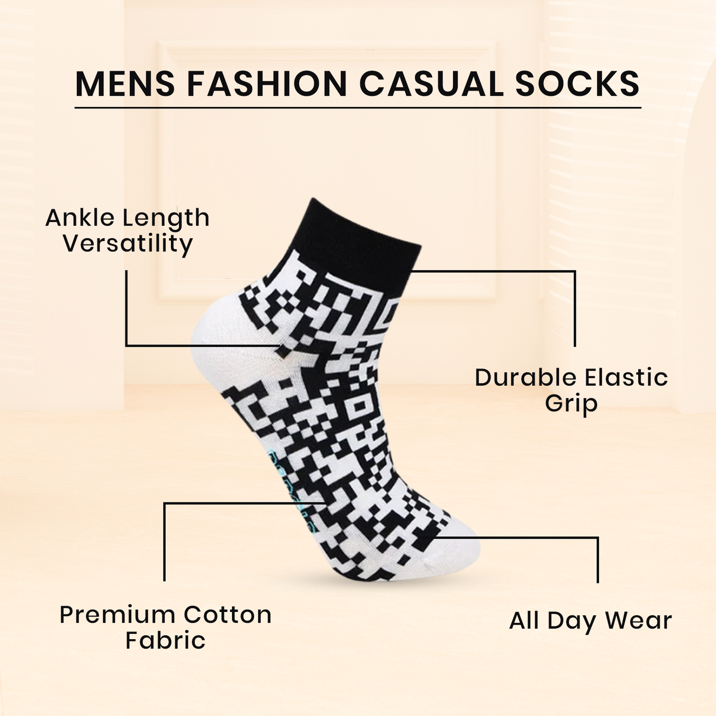 Men's Ankle Length Fashion Casual Socks- Pack Of 4