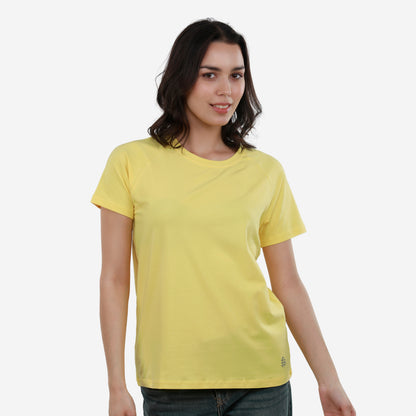 Women Knitted Fabric Regular Fit Short Sleeve T-shirt - Empire Yellow