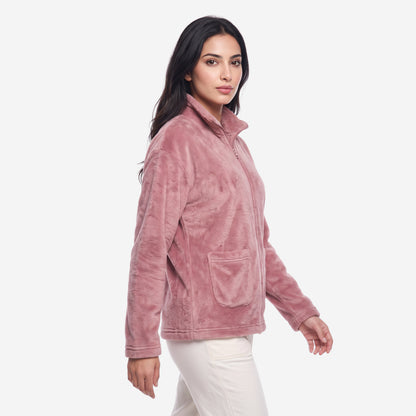 Bonjour Women’s 100 % polyester Winter Fleece Jacket | Soft Lightweight Warm Loungewear | Full-Zip Stand Collar.