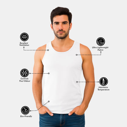 Bamboo White Vest for Men (Pack of 1)