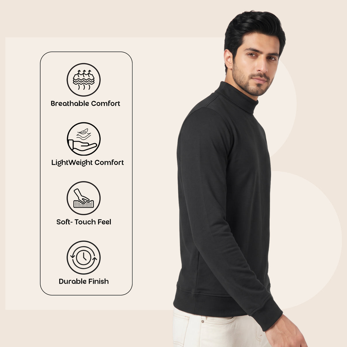 Men's Winter Turtleneck Sweatshirt | Polyester Cotton Blend | Extra Soft | Mens winter Wear|  Lightweight & Warm Full Sleeve High Neck Pullover for Men.