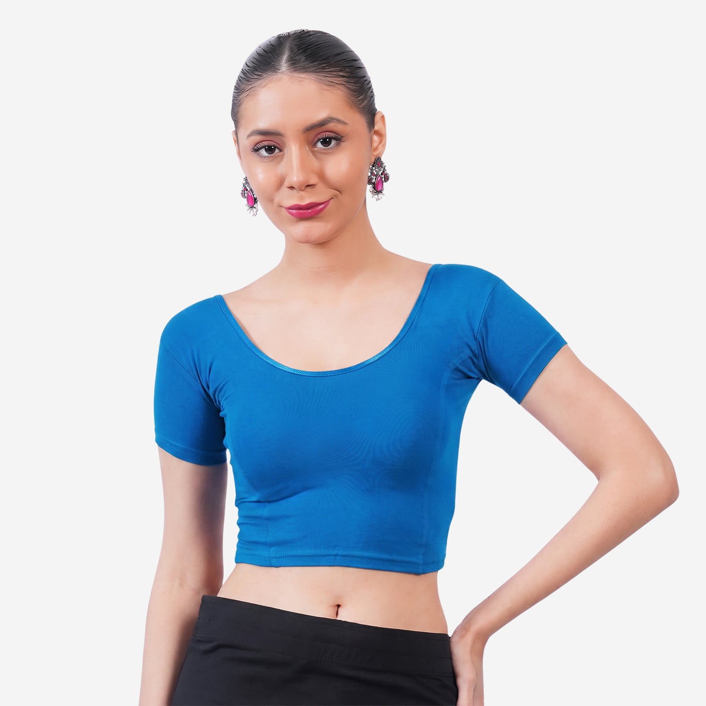 Vami Women's Cotton Stretchable Readymade Blouses - Victoria Blue