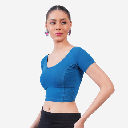 Vami Women's Cotton Stretchable Readymade Blouses - Victoria Blue