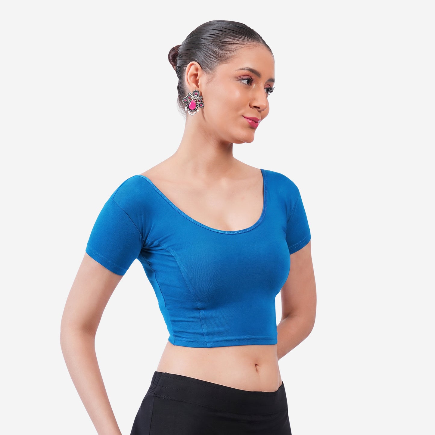 Vami Women's Cotton Stretchable Readymade Blouses - Victoria Blue