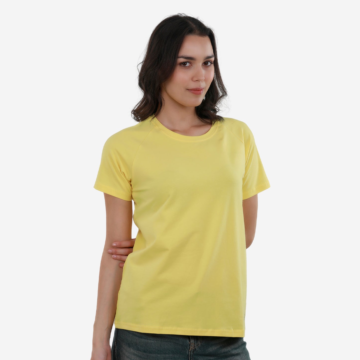 Women Knitted Fabric Regular Fit Short Sleeve T-shirt - Empire Yellow