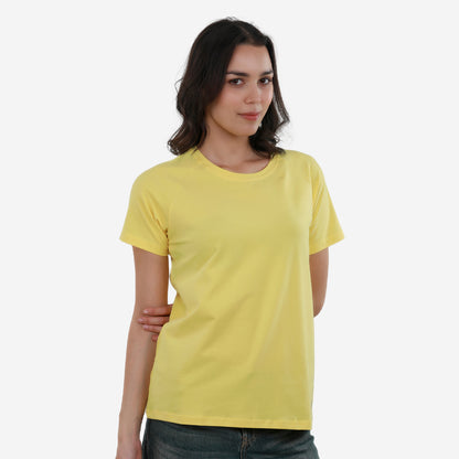 Women Knitted Fabric Regular Fit Short Sleeve T-shirt - Empire Yellow