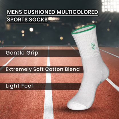 Men's Cushioned Multicolored Sports Crew Length Socks- Pack of 3
