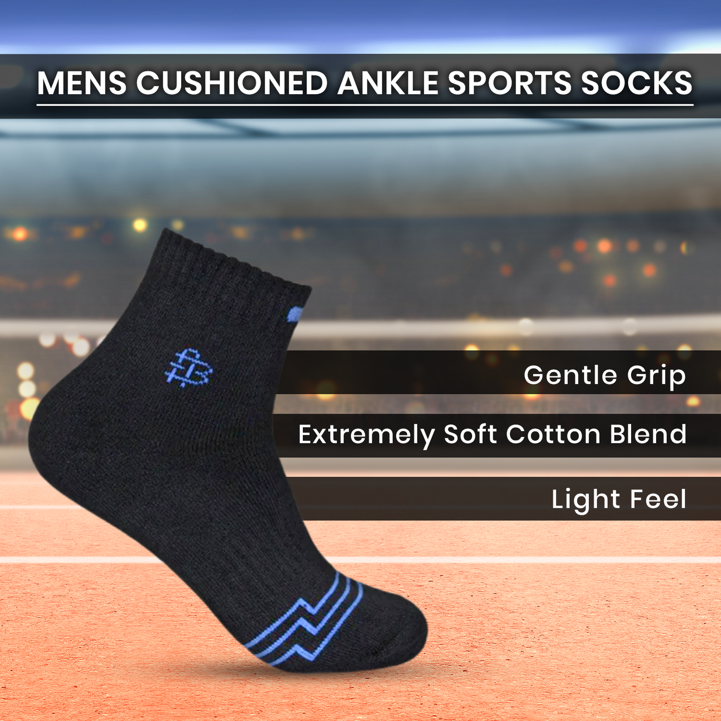 Men Cushioned Black Ankle Sports Socks- Pack of 3