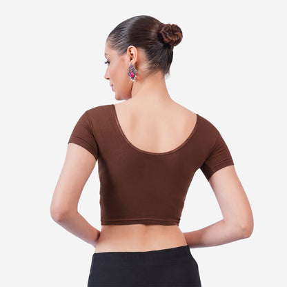 Vami Women's Cotton Stretchable Readymade Blouses - Chocolate Truffle