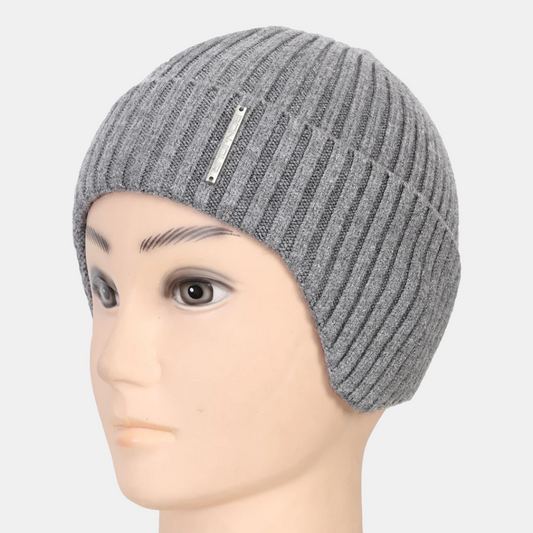Unisex Ears Protection Woolen Beanie Cap (Grey Melange)