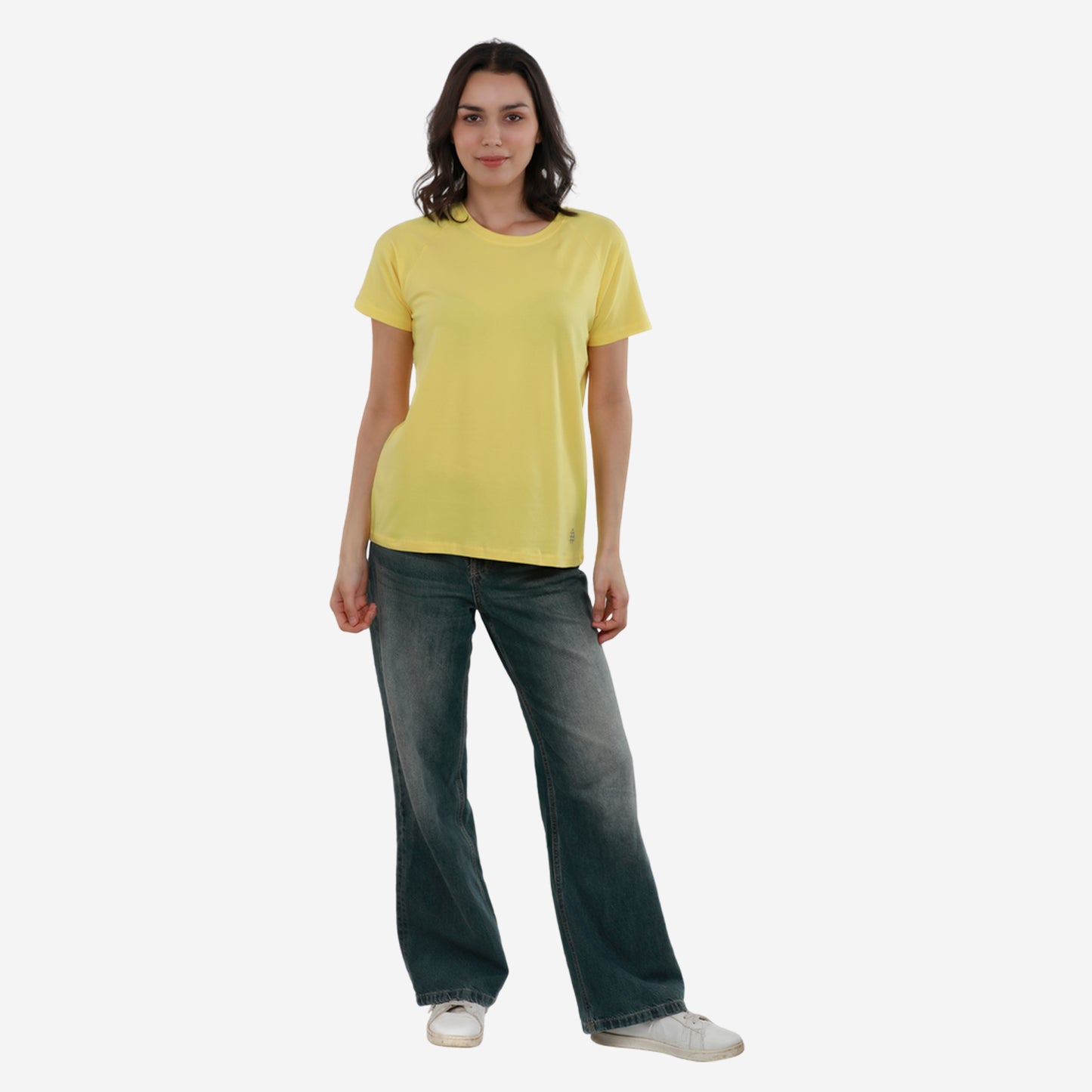 Women Knitted Fabric Regular Fit Short Sleeve T-shirt - Empire Yellow