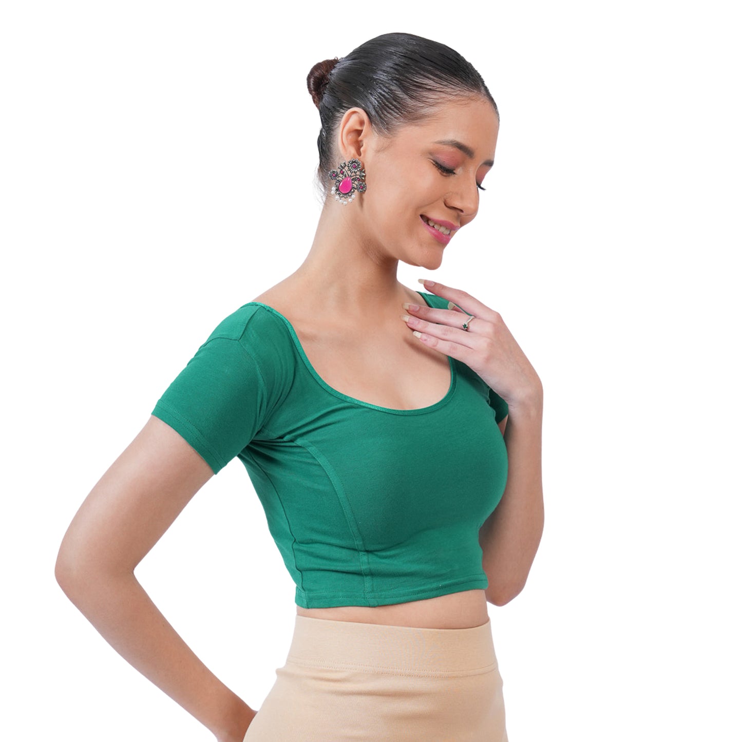Vami Women's Cotton Stretchable Readymade Blouses - Rich Green