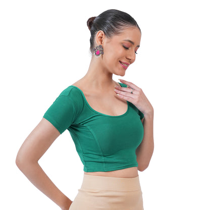 Vami Women's Cotton Stretchable Readymade Blouses - Rich Green