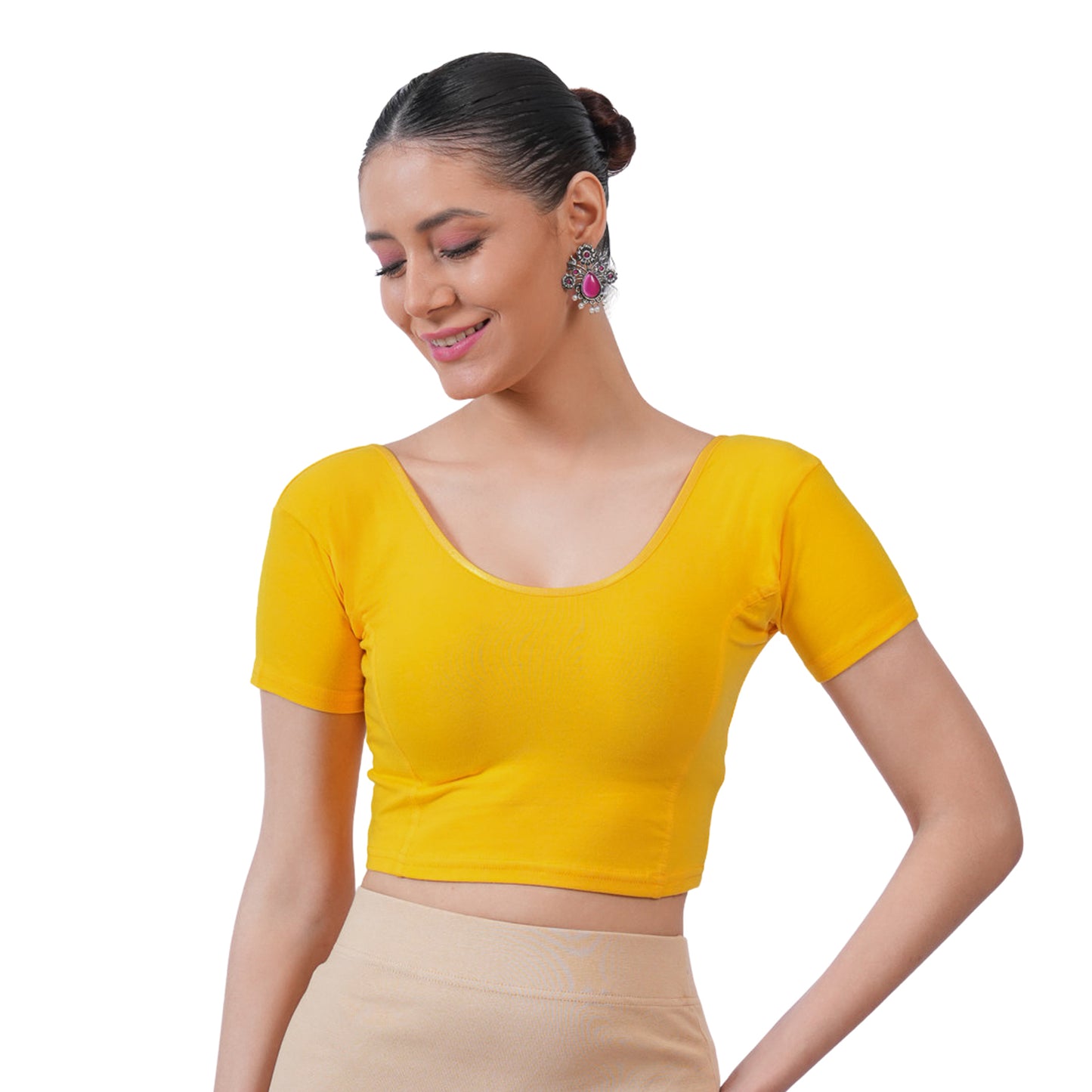 Vami Women's Cotton Stretchable Readymade Blouses - Sun Flower