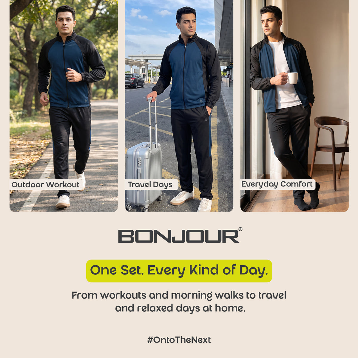 Bonjour Men's Polyester Winter Tracksuit Set Jacket