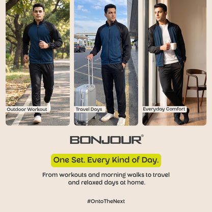 Bonjour Men's Polyester Winter Tracksuit Set Jacket