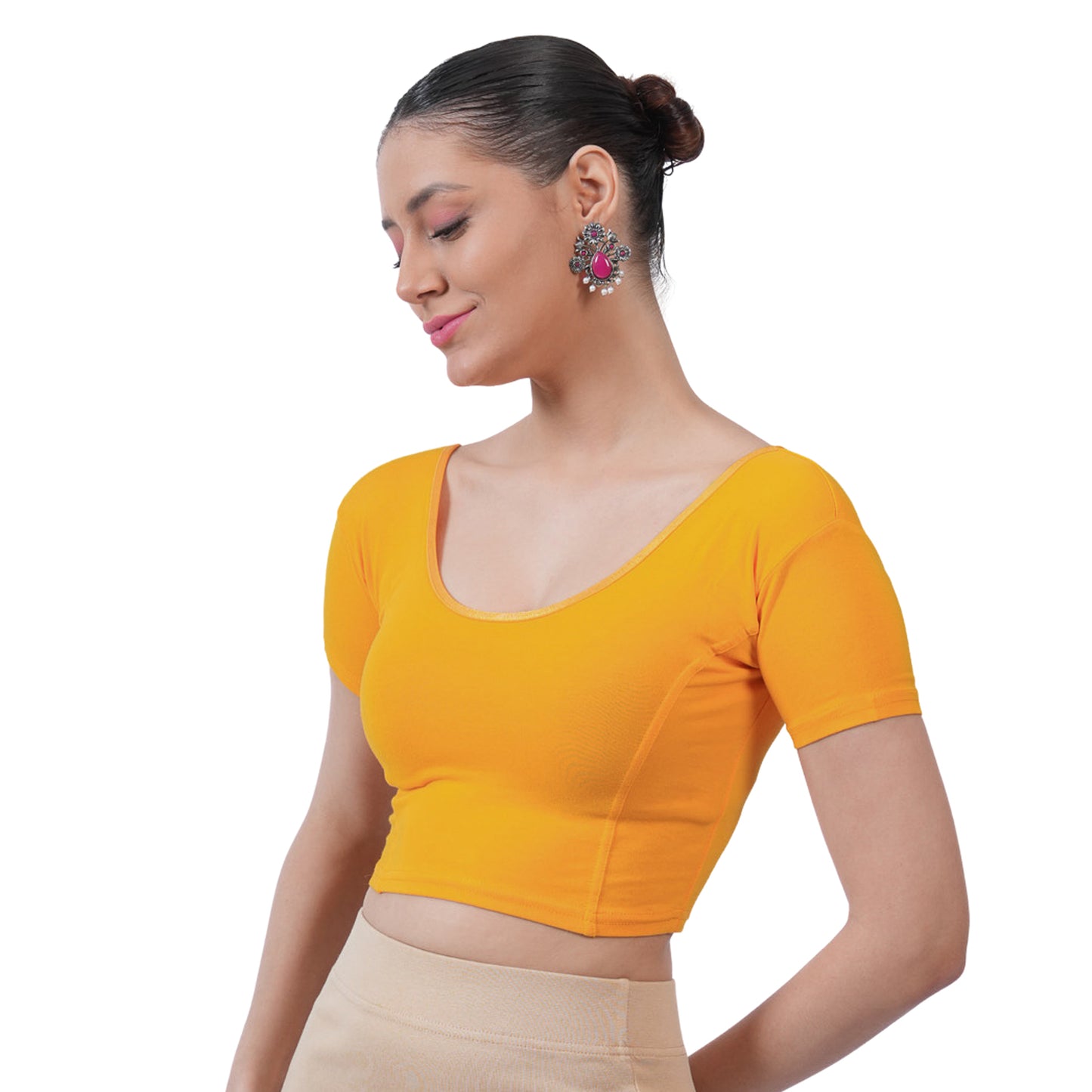 Vami Women's Cotton Stretchable Readymade Blouses - Marie gold